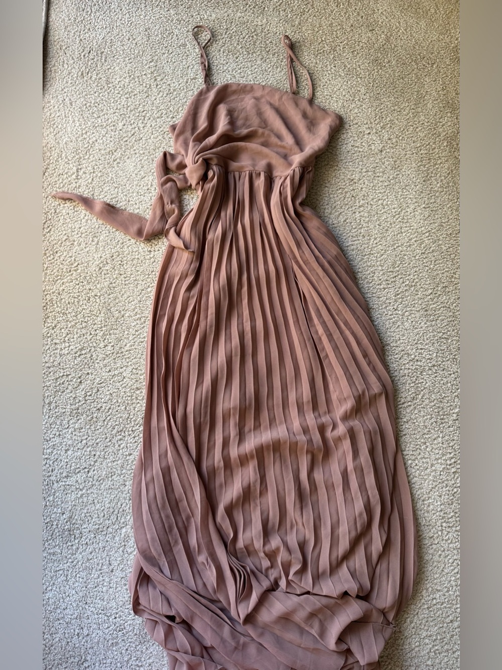 FAVLUX Pleated Spaghetti-Strap Maxi Dress in Dusty Rose - y2k party prom